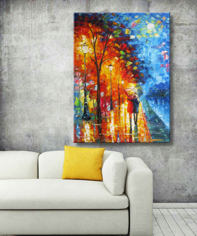 Wall Art Romantic Oil Painting "lovers walk on the side of the lake"